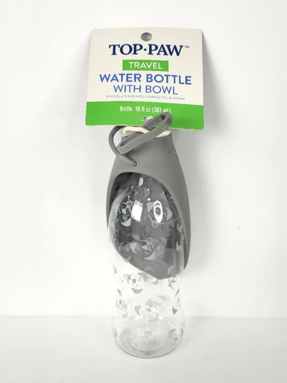 TOP PAW Travel 19 oz Dog Water Bottle with Foldable Silicone Bowl Gray New